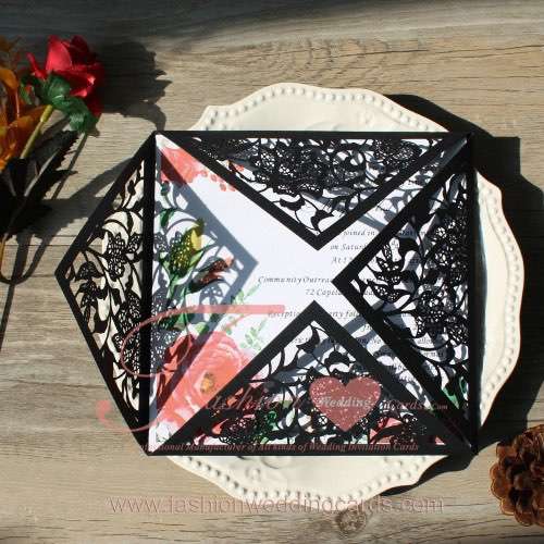 Hot Sale Black Floral Laser Cut Wedding Invitations